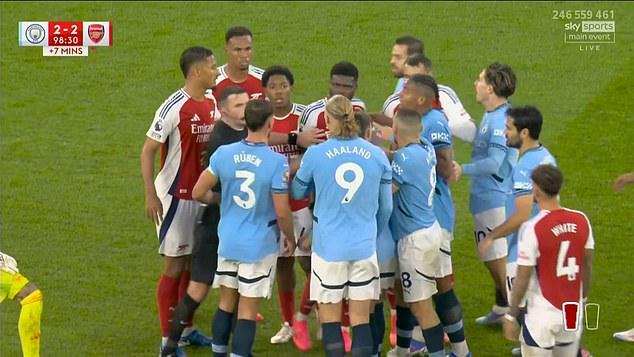 Tempers flared as both sets of players clashed after Man City equalised late in the match