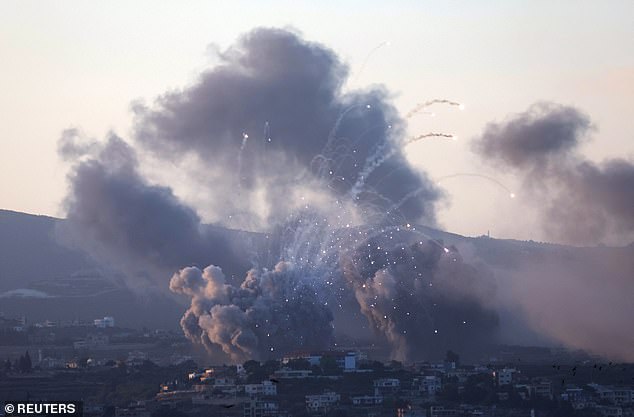 Smoke rises over southern Lebanon after Israeli strikes, amid ongoing cross-border hostilities between Hezbollah and Israeli forces, seen from Tyre