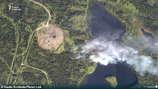 Green summer leaves have evaporated as a crater was created by the massive explosion at the test site