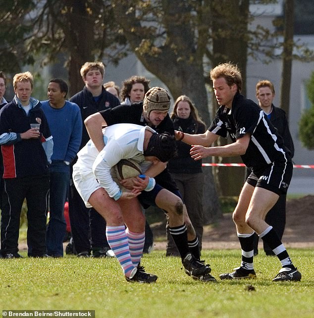 The prince plays in a rugby tournament in 2005 during his final year at university