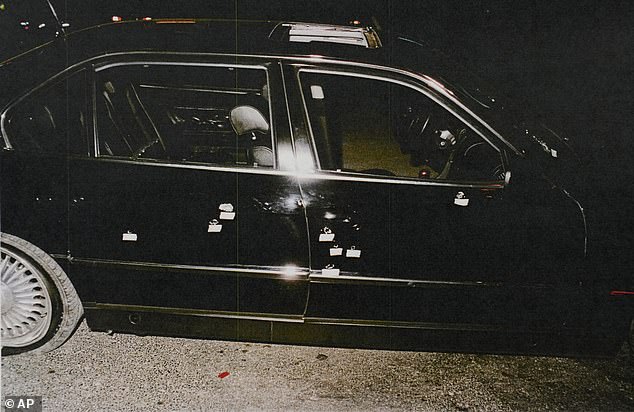 This photo, provided by the Las Vegas Metropolitan Police Department, shows the bullet-riddled car in which rapper Tupac Shakur was fatally shot in Las Vegas in September 1996.