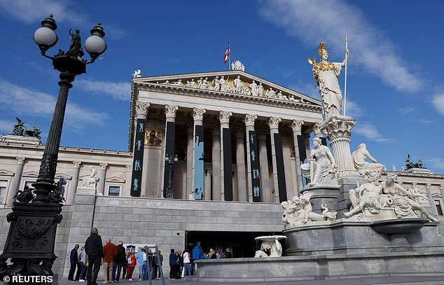 Visitors queue to enter the Parliament building in Vienna, Austria, September 23, 2024