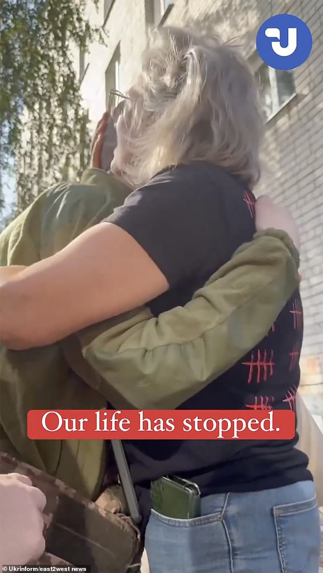 Footage shows the couple embracing as Hulchuk's mother tells him: 'We love you, we really love you. Without you we would not have life. You are our sun, our joy, our pride, our love'