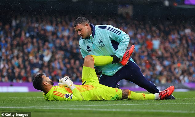 Several Arsenal players suffered from cramp in the second half, including David Raya