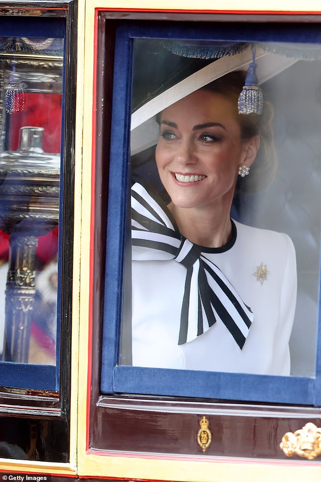 Pictured: The Princess of Wales taking part in the Trooping the Color procession in London in June 2024