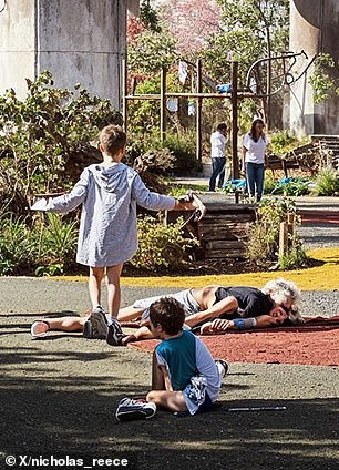 The footage showed a number of confusing errors, including two people lying on the ground while children played just metres away