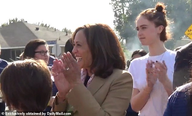 Kamala Harris chants against deportation with her husband Doug and stepdaughter Ella Emhoff