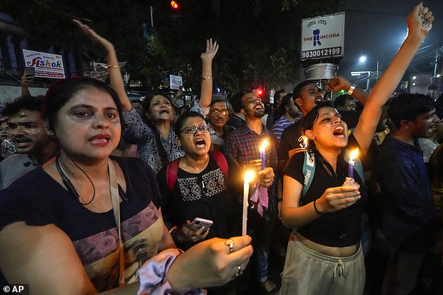 The largest event, described as a 'Reclaim The Night' march, saw thousands of protesters gather at the city's busy Shyambazar crossing at the start of the country's Independence Day celebrations on August 14