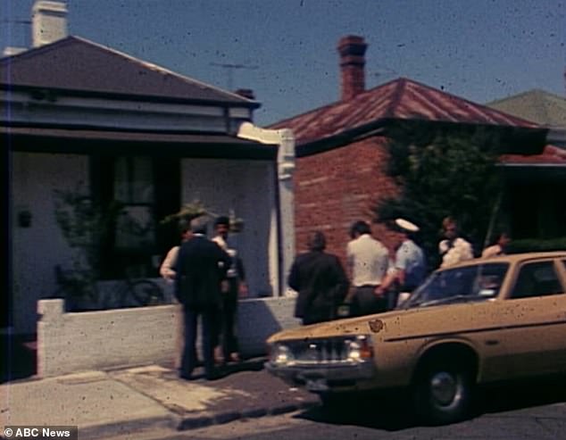 Life in 1977 was very different. Detectives are pictured outside the house on Easey Street where two people were murdered