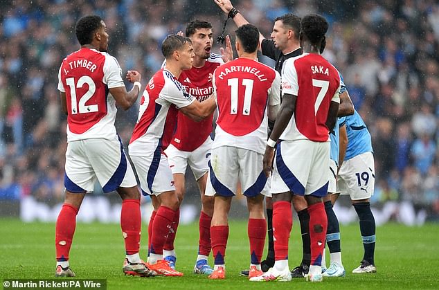 Arsenal were furious after Leandro Trossard was shown a red card against Manchester City last weekend