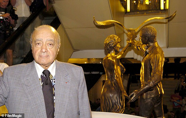 Mohamed Al Fayed pictured at the unveiling of the Dodi Al Fayed and Diana Memorial at Harrods