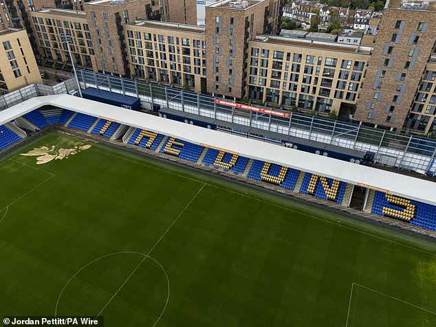 Heavy rainfall has created sinkholes that extend into a corner of the penalty area