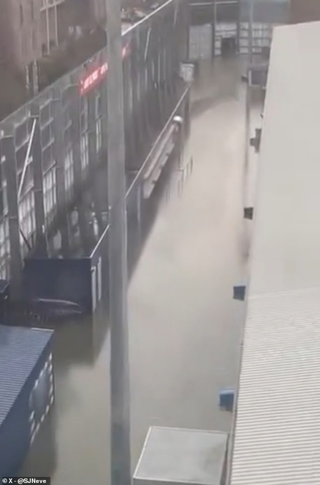 A video filmed from an apartment near the stadium shows the extent of the flooding in and around the stadium.