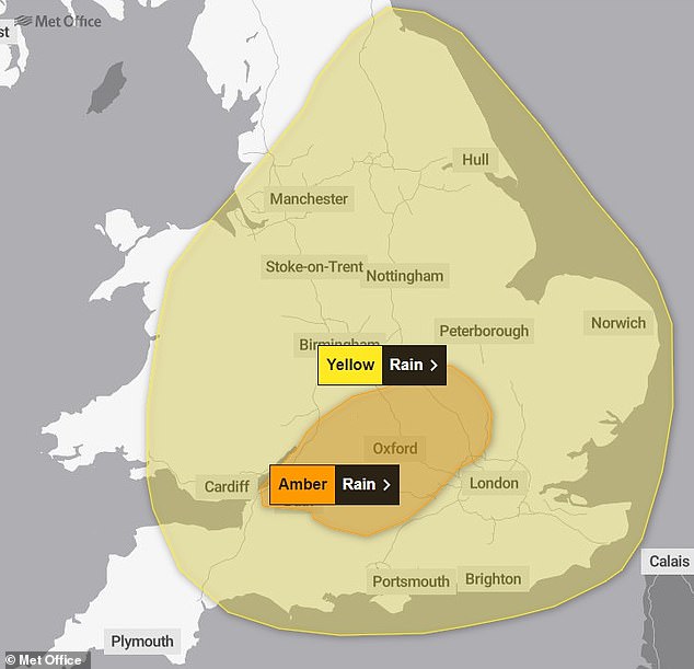 The Met Office has issued a yellow warning for the entire day and an orange warning until 9pm.