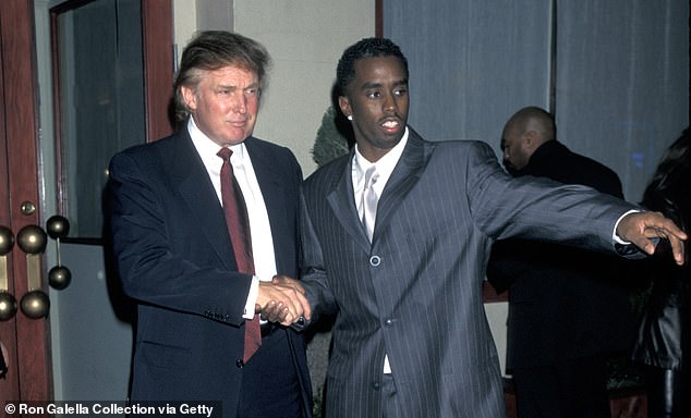 Trump and Diddy pictured shaking hands at the grand opening of the rapper's restaurant