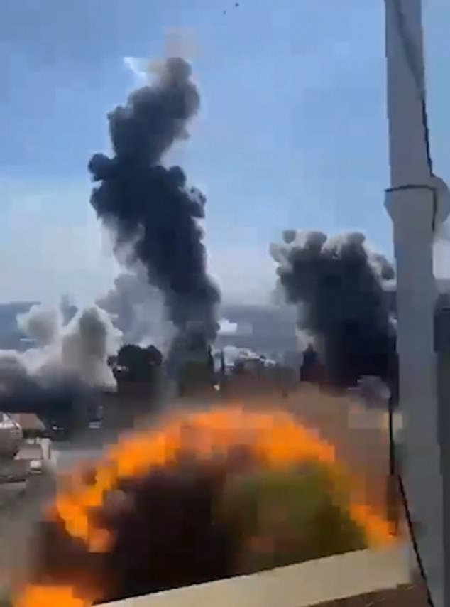 Terrifying footage shows a huge explosion, with people heard screaming in the background