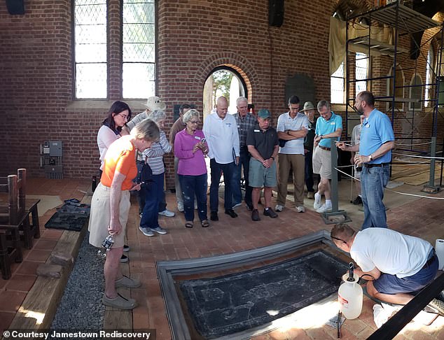 The gravestone, known as the 'Black Marble Knight's Gravestone', was originally laid in a church in Jamestown in 1617