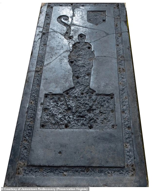 The tombstone is not marble, but fine-grained black limestone, polished to resemble marble. The stone itself dates from 1627 and was shipped from Belgium across the Atlantic Ocean.