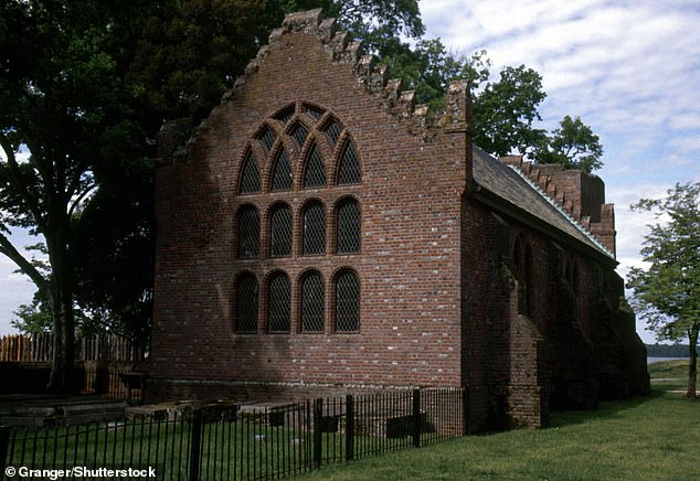 The gravestone was laid at the church in 1617. The church has been rebuilt several times