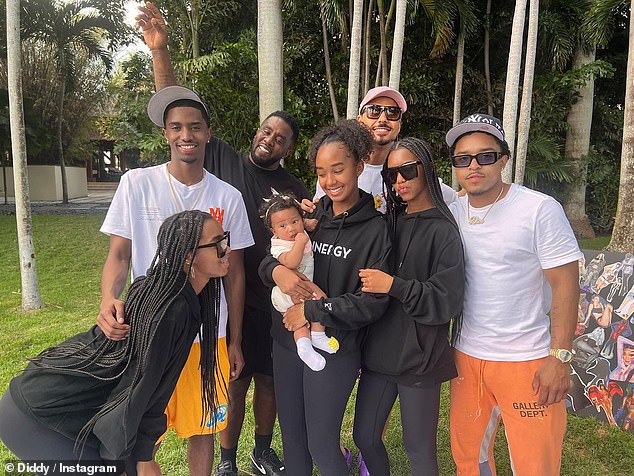 Diddy shares a total of seven children with four different women. He is father to sons Quincy, 33, Justin, 30, and Christian, 26, and daughters Chance, 18, Jessie and D'Lila, 17, and Love, 23 months; seen with all seven of his children