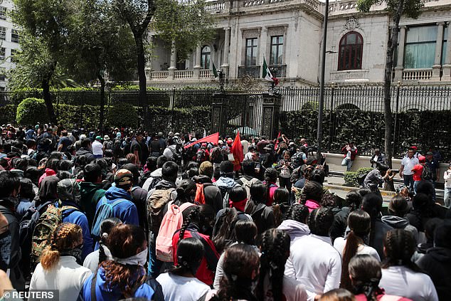 Protesters and relatives of 43 students from the Rural Normal School in Ayotzinapa held a protest on Monday to mark the 10th anniversary of their disappearance in Mexico City, Mexico, before it turned violent