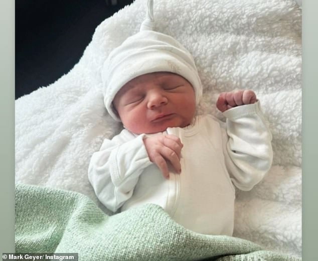 Geyer's son Logan and partner Paige welcomed a healthy baby boy on Tuesday (pictured)