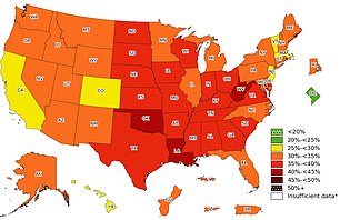 Obesity rate in the US in 2022