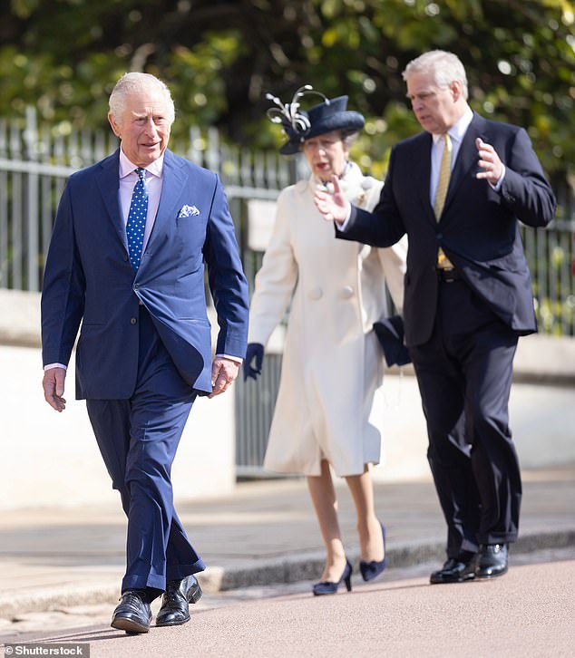 King Charles, Princess Anne and Prince Andrew attended the Easter service at St George's Chapel in Windsor last year