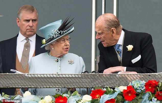 Andrew, the Queen and Prince Philip attend the Derby in 2013