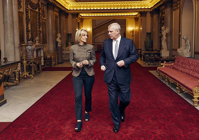 Prince Andrew with BBC journalist Emily Maitlis at Buckingham Palace on the day she interviewed him for Newnight in 2019