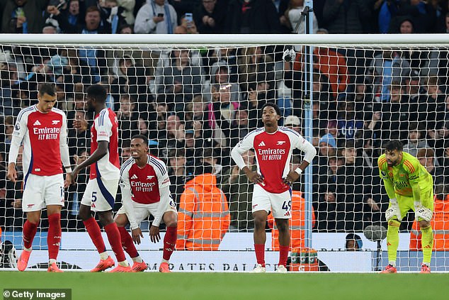 Arsenal were left devastated after conceding the final goal, having defended brilliantly with 10 men throughout the second half against the perennial Premier League champions