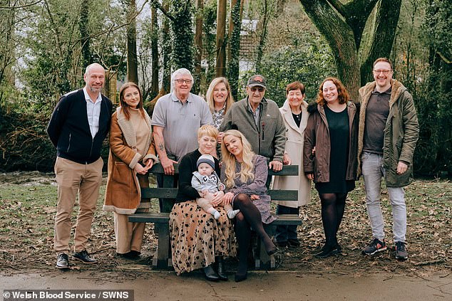 Alison and Rachel (middle) with their two families in Wales