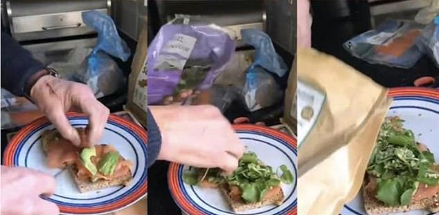 He is then seen placing smoked salmon and avocado on the dish, ingredients that are difficult to find in many parts of China.