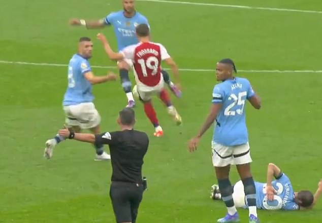 Leandro Trossard received a second yellow card for kicking the ball away against Man City