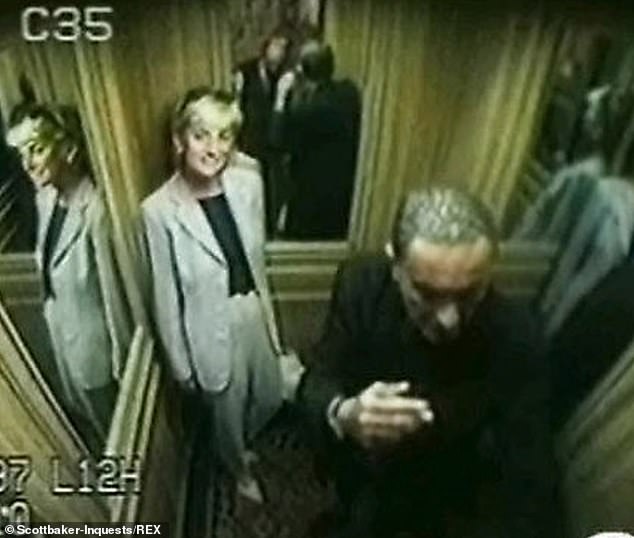 Diana on CCTV with Dodi Fayed in the elevator of the Ritz hotel during their final hours