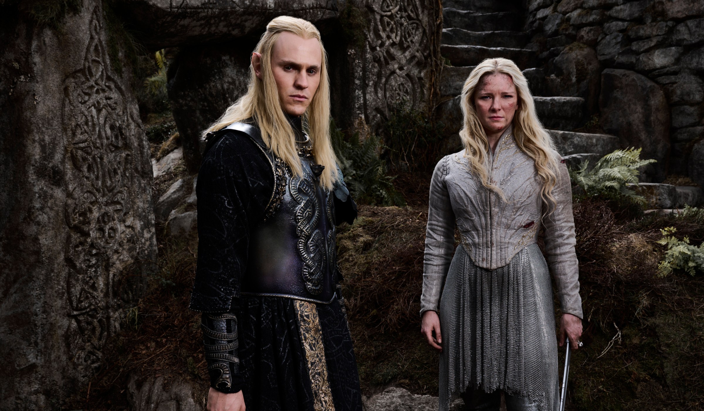 Sauron (Charlie Vickers) and Galadriel (Morfydd Clark) are together in The Rings of Power