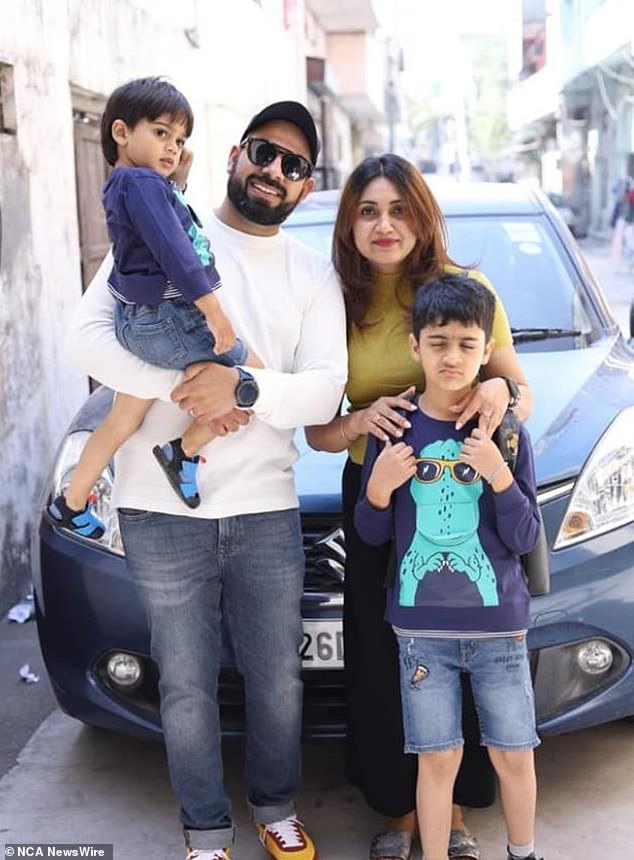 Father Vivek Bhatia (left) and his eldest son Vihaan (front right) died in the crash last November