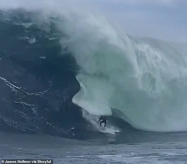 After being swept away by the wave, Brennan disappeared into the water for a few seconds