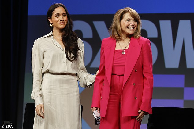 Pictured: Duchess of Sussex and journalist Katie Couric during a panel at the South By Southwest Conference and Festival at the Austin Convention Center in Austin, Texas, U.S., March 2024