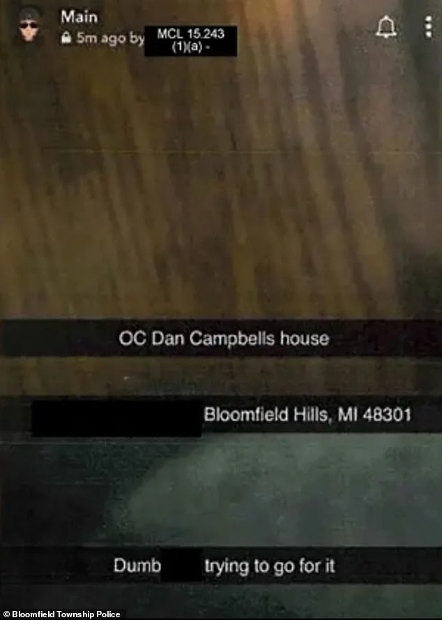 Campbell's daughter's classmate posted this photo on Snapchat with the house's address