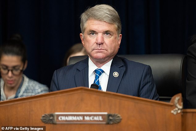 U.S. Representative Michael McCaul, Republican of Texas and chairman of the House Foreign Affairs Committee, oversees a hearing on the U.S. withdrawal from Afghanistan, during which the witness, U.S. Secretary of State Antony Blinken, failed to appear to testify on Capitol Hill in Washington, D.C., on September 24, 2024