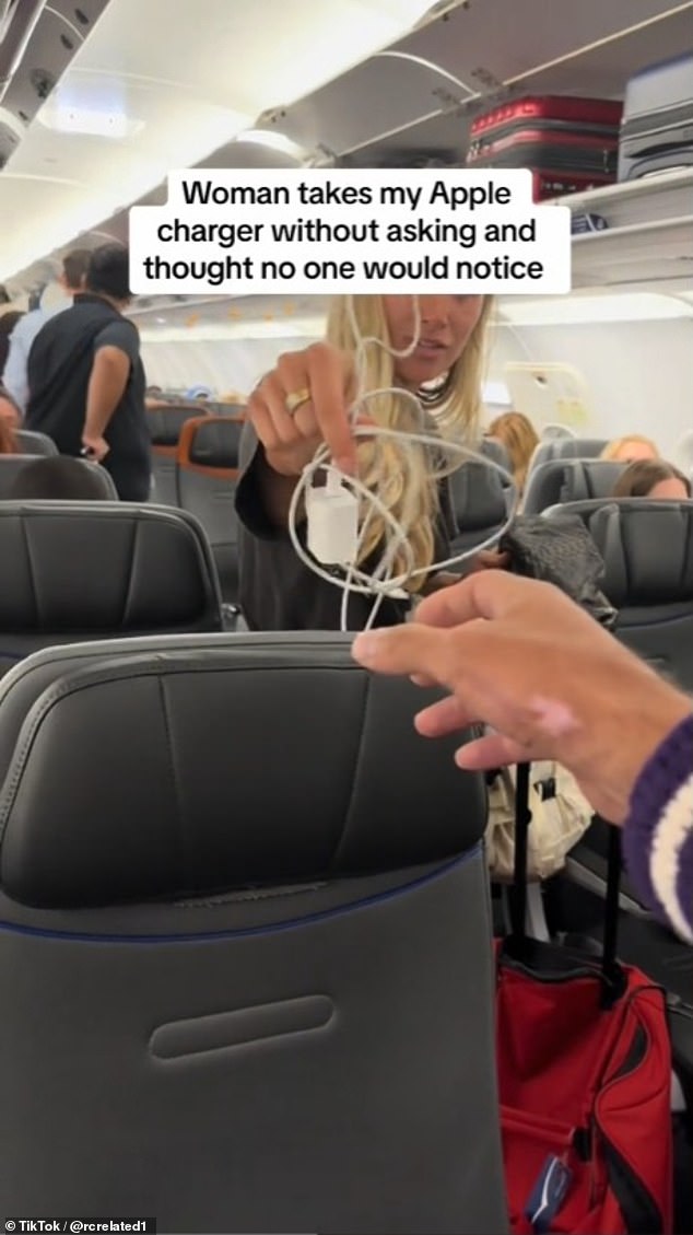 '[They] said, "“Hey listen, I just wanted to let you know that I'm sitting across from you, on your left, and there's a girl who got off your plane and stopped by your seat, unplugged your charger, rolled it up and put it in her bag,” he said.