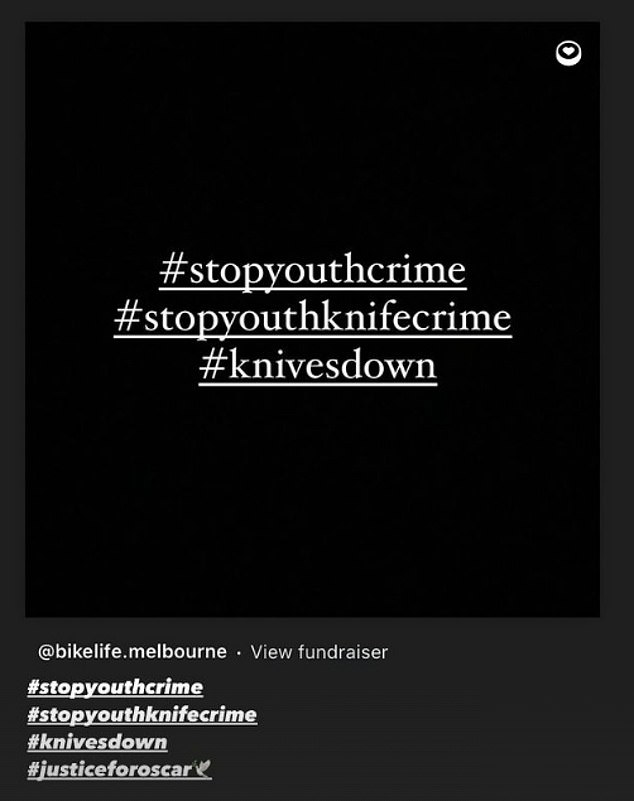 Others reposted the hashtags '#stopyouthcrime #stopyouthknifecrime #knivesdown' on their Instagram Stories (pictured)