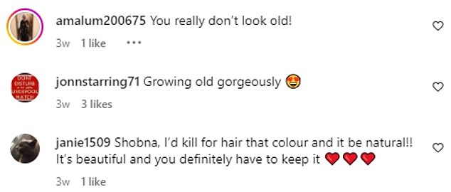 Despite Shobna saying fans were negative about her new haircut, several responded to the comments on her latest post saying she looked 'gorgeous' and wishing they 'had the guts'