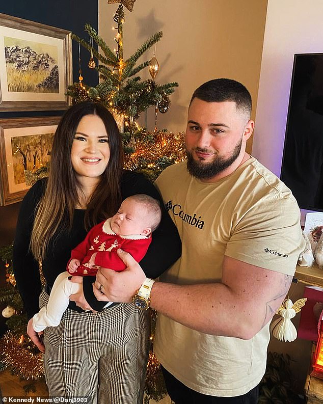 Mr Jones pictured with his wife Nicola Jones and 11-month-old daughter