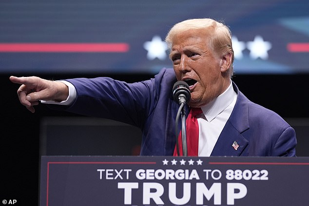 Republican presidential candidate and former President Donald Trump speaks about tax law and the industry at the Johnny Mercer Theatre Civic Center, Tuesday, September 24, 2024, in Savannah, Georgia