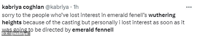 “I lost interest once Emerald Fennell directed,” added another