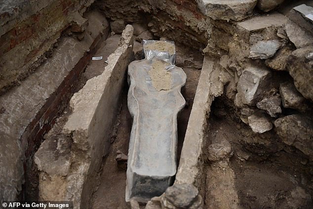 The lead sarcophagi were discovered during the reconstruction of the cathedral. They were buried more than 65 feet below the floor of the church.