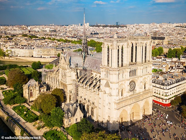 Notre Dame Cathedral was built in the shape of a Latin cross. Construction began in 1163 and the cathedral was largely completed in 1345.