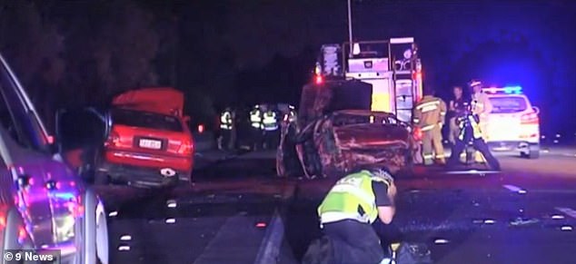 The 18-year-old collided with a car parked along the Gold Coast Highway with five occupants. Four of those people died when their vehicle burst into flames (pictured)